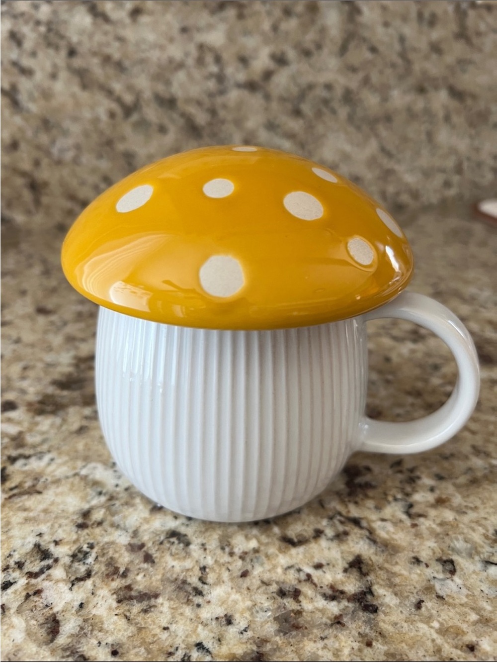 Yellow Polka Dot Mushroom Lid Ceramic Mug